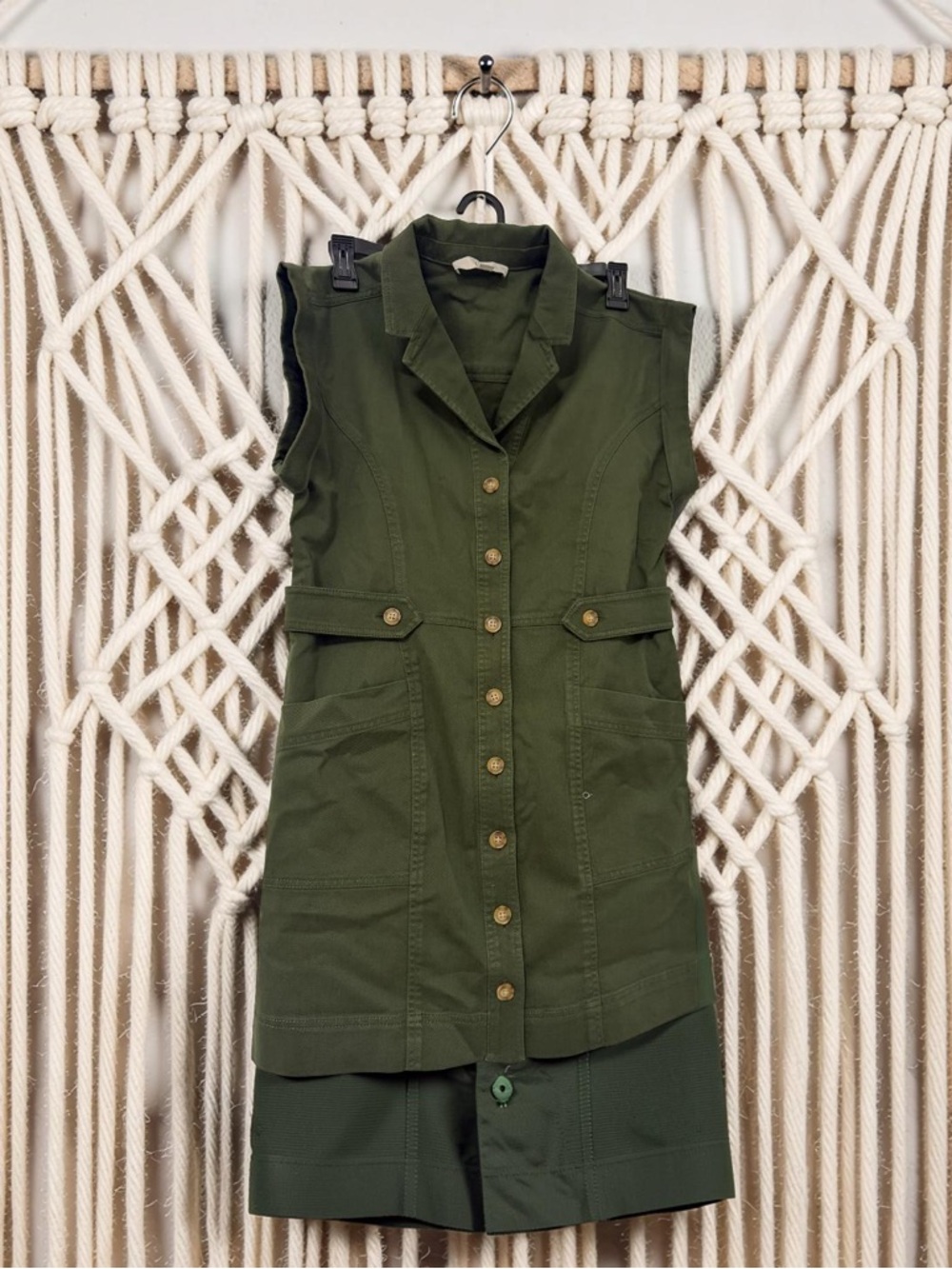 Sleeveless Utility Jacket Dress in Olive Green